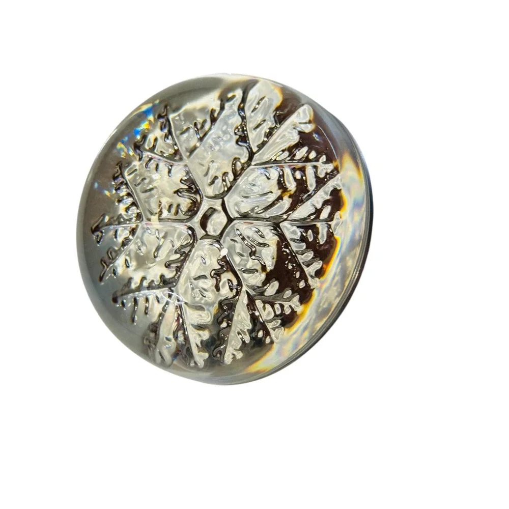 Vtg Clear Leaded Crystal Snowflake Paperweight Cristal France Dome 3.5